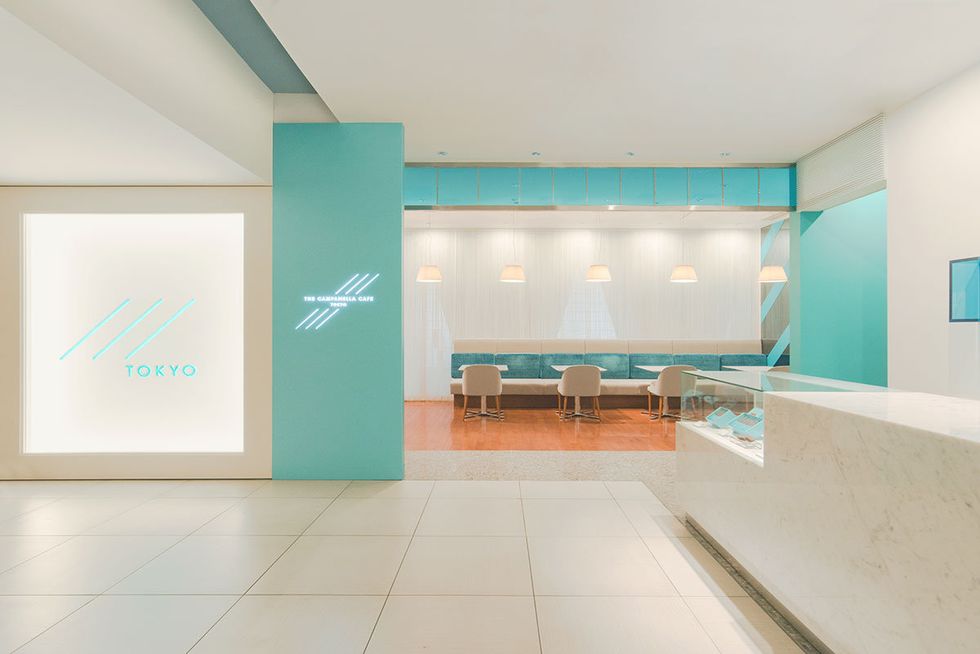 Turquoise, Interior design, Ceiling, Room, Tile, Property, Floor, Building, Wall, Flooring, 