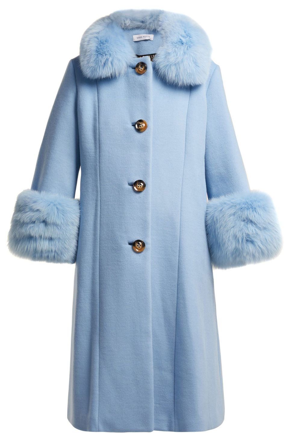 Clothing, Blue, Fur, Outerwear, Coat, Overcoat, Sleeve, Collar, Fur clothing, Textile, 