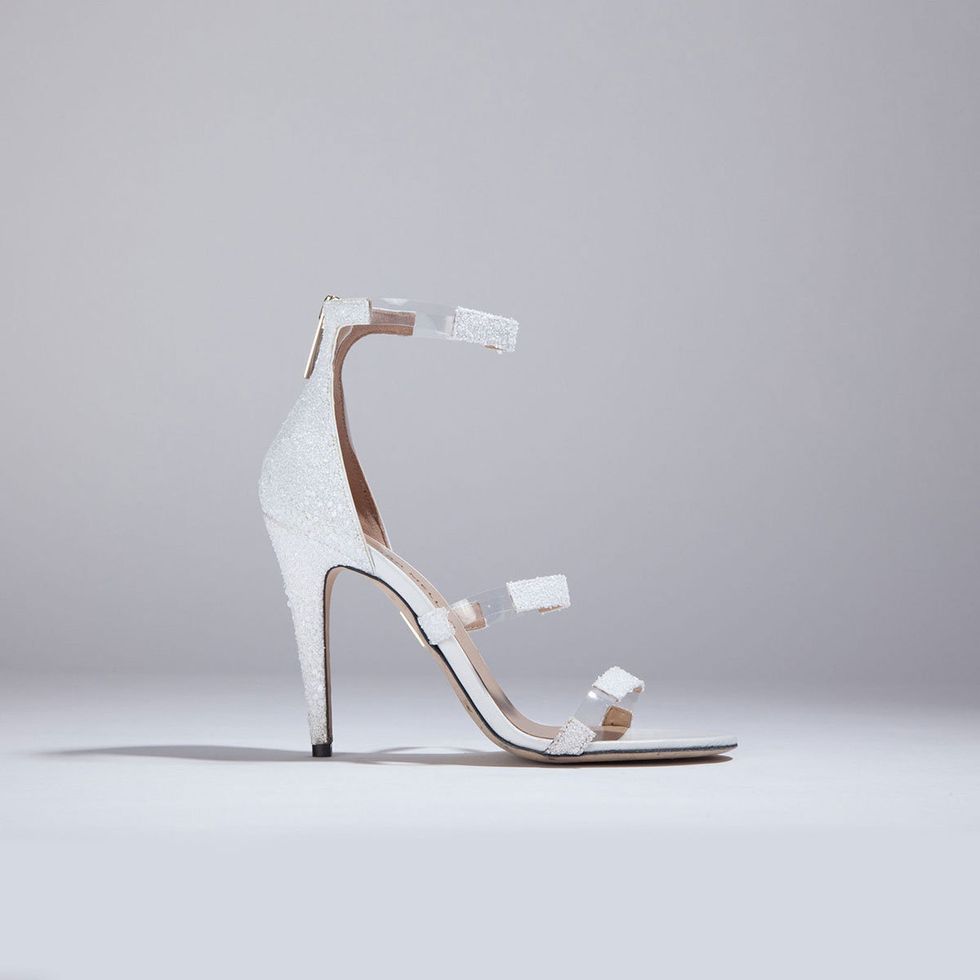 White, Footwear, High heels, Shoe, Sandal, Leg, Joint, Still life photography, Leather, Strap, 