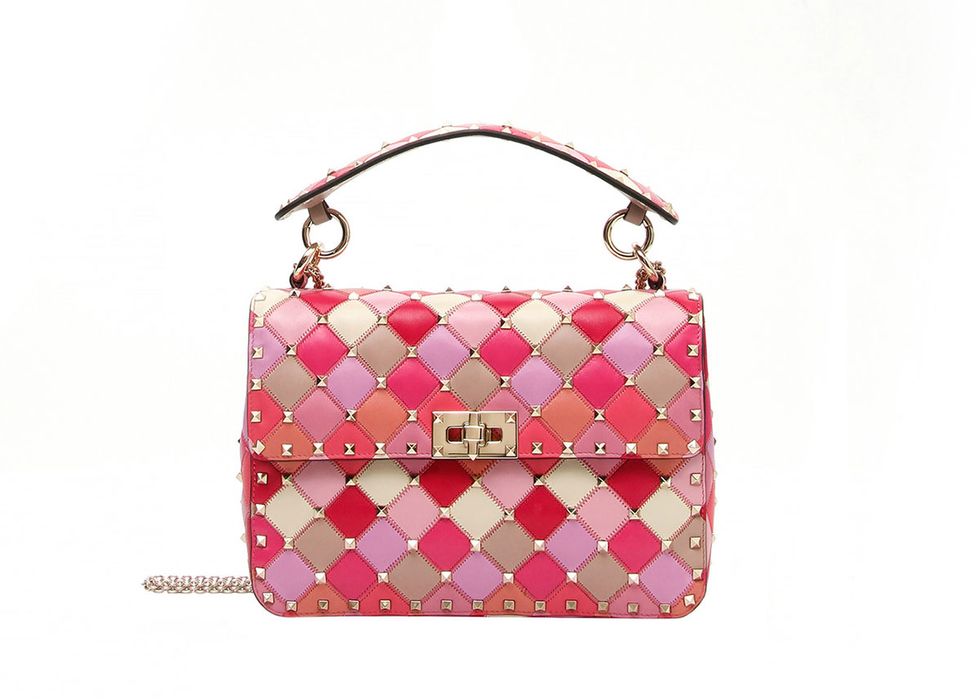 Handbag, Bag, Shoulder bag, Pink, Fashion accessory, Magenta, Material property, Pattern, Peach, Luggage and bags, 