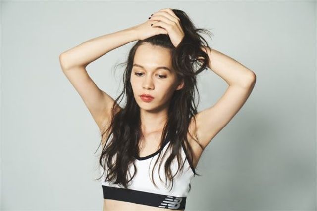 Hair, Clothing, Shoulder, Beauty, Long hair, Hairstyle, Skin, Black hair, Photo shoot, Crop top, 