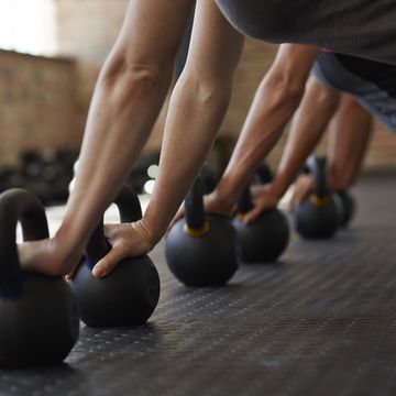 Human leg, Joint, Exercise equipment, Knee, Weights, Calf, Kettlebell, Physical fitness, Still life photography, Foot, 