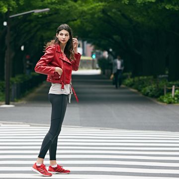 Clothing, Road, Street, Pedestrian crossing, Infrastructure, Asphalt, Photograph, Road surface, Outerwear, Style, 