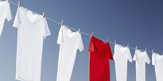 White, Laundry, Red, Sky, Flag, Clothes hanger, Room, T-shirt, 