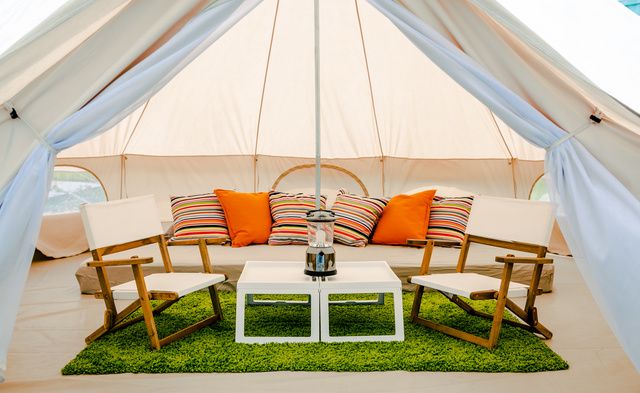 Tent, Furniture, Canopy, Room, Orange, Table, Backyard, Shade, Home, Interior design, 