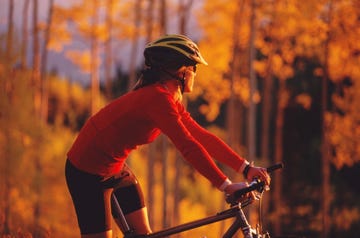 Bicycle, Cycle sport, Cycling, Orange, Autumn, Vehicle, Tree, Leaf, Cyclo-cross, Yellow, 