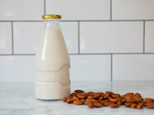 Food, Bottle, Almond milk, Plant milk, Nut, Drink, Milk, Soy milk, Ingredient, Almond, 
