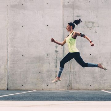 Running, Wall, Yellow, Standing, Joint, Recreation, Leg, Jumping, Exercise, Photography, 