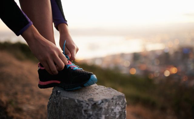 People in nature, Blue, Sky, Human leg, Footwear, Leg, Hand, Shoe, Rock, Arm, 