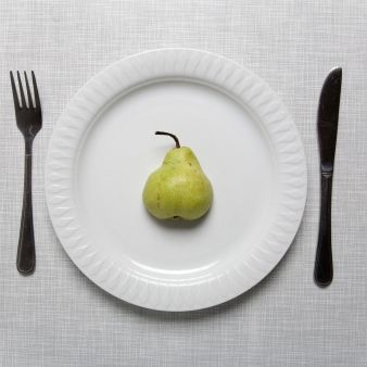 Fork, Dishware, Cutlery, Plate, Tableware, Pear, Spoon, Food, Plant, Kitchen utensil, 