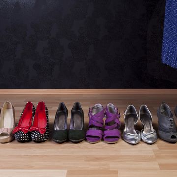 Footwear, Shoe, Pink, Room, Ballet flat, Closet, Magenta, Athletic shoe, Shoe organizer, 