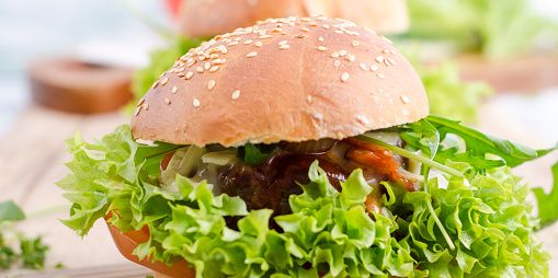 Food, Dish, Hamburger, Cuisine, Veggie burger, Bun, Ingredient, Lettuce, Salmon burger, Fast food, 