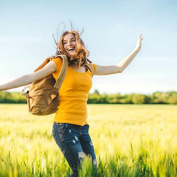 People in nature, Facial expression, Happy, Meadow, Fun, Sky, Field, Smile, Yellow, Grass, 