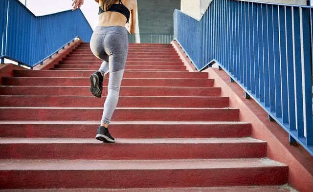 Stairs, Red, Leg, Running, Recreation, Human leg, Footwear, Muscle, Thigh, Shoe, 