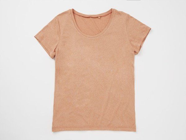 Clothing, T-shirt, Sleeve, Orange, Peach, Pink, Top, Beige, Neck, Blouse, 