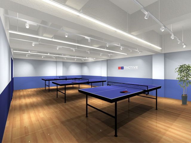 Ping pong, Room, Table, Interior design, Building, Ceiling, Recreation room, Furniture, Architecture, Racquet sport, 