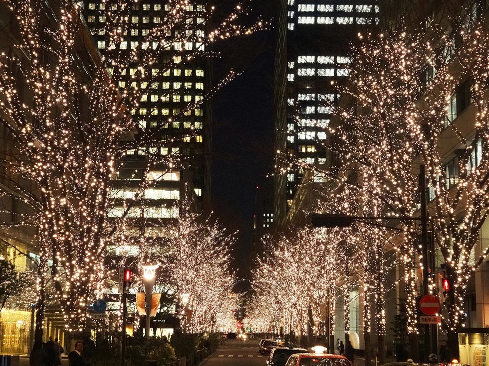 Metropolitan area, Metropolis, Urban area, Christmas lights, Night, Tree, City, Lighting, Landmark, Human settlement, 