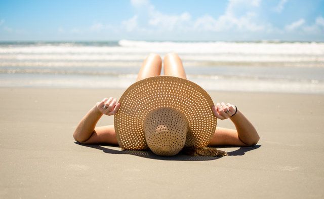 Sand, Skin, Beach, Vacation, Summer, Sea, Sitting, Sun tanning, Fun, Sun hat, 