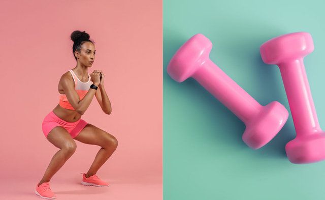 Pink, Dumbbell, Arm, Leg, Material property, Human leg, Muscle, Exercise equipment, Physical fitness, Thigh, 