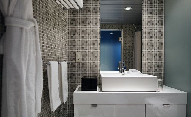 Bathroom, Tile, Room, Property, Interior design, Wall, Tap, Floor, Architecture, Sink, 
