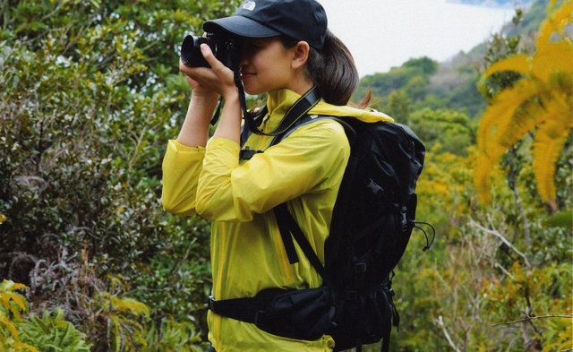 People in nature, Yellow, Outerwear, Jacket, Photography, Hiking, Recreation, Adventure, Plant, Trail, 