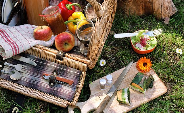 Picnic, Food, Fruit, Plant, Recreation, Local food, Apple, Produce, Picnic basket, Table, 