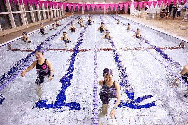 Swimming pool, Purple, Leisure centre, Fun, Leisure, Recreation, Physical fitness, Swimming, Exercise, Team, 