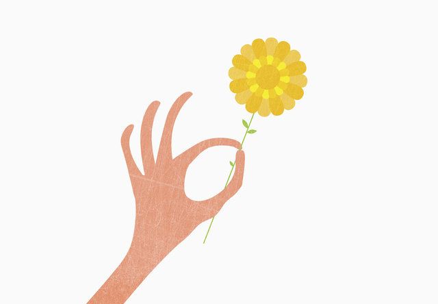 Yellow, Dandelion, Hand, Flower, Plant, Finger, Smile, Gesture, Logo, Graphics, 