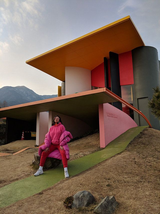 Pink, Architecture, House, Leisure, Material property, Grass, Adaptation, Home, Magenta, Landscape, 