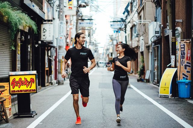 Running, Street, Recreation, Physical fitness, Yellow, Snapshot, Athlete, Urban area, Individual sports, Exercise, 