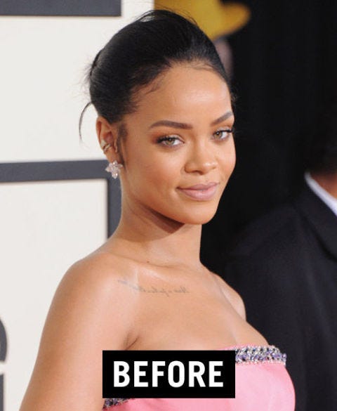 Rihanna Slicked Back Hairstyle - Rihanna Grammys 2015 Hair
