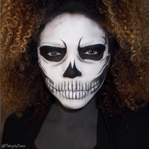<p>If you're out for scares, throw on your favorite LBD and meticulously paint on this hyper-real skull makeup.</p><p>Makeup by <a href=