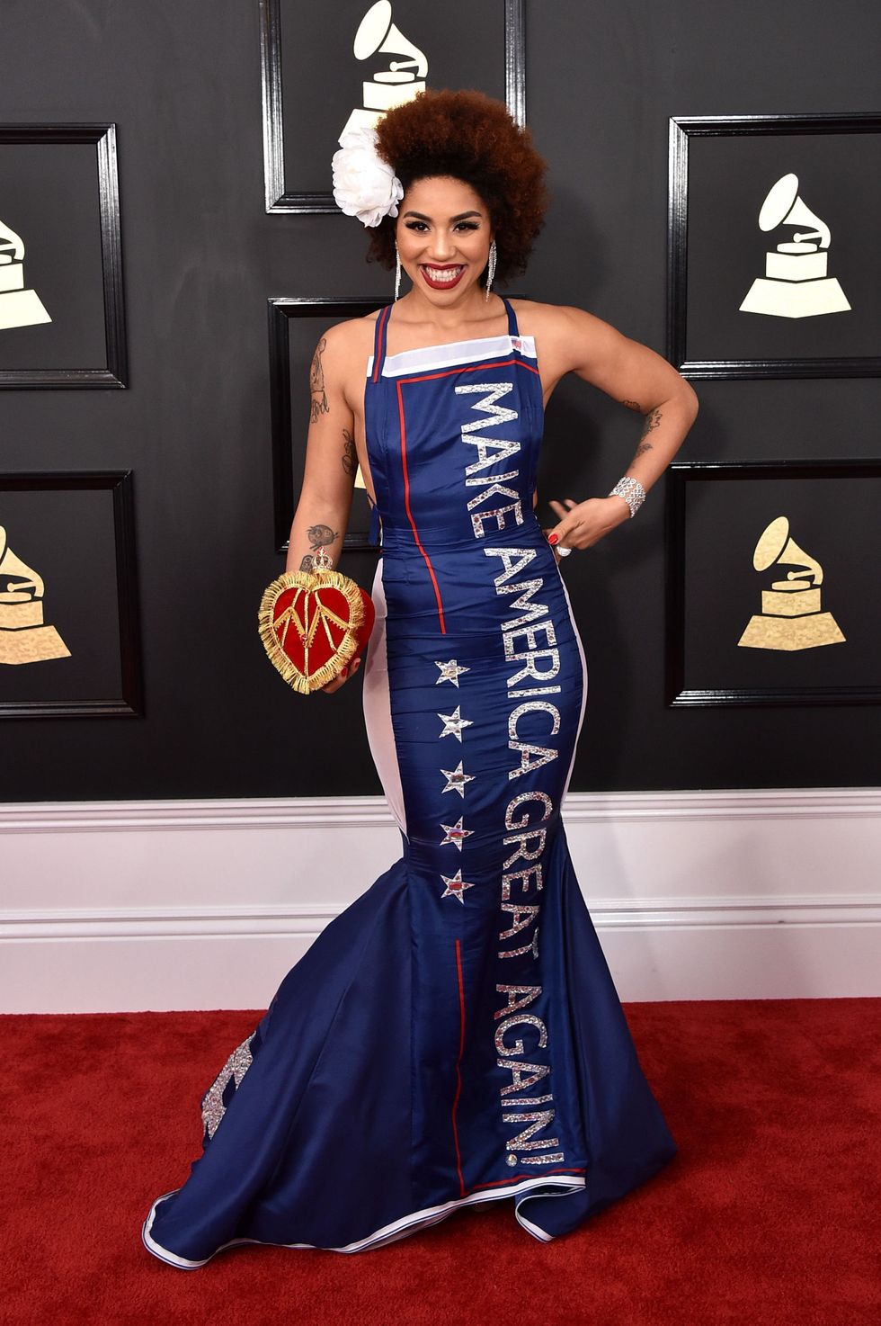 See Joy Villa's Grammy Awards Trump Dress - Joy Villa Wears Trump Dress ...