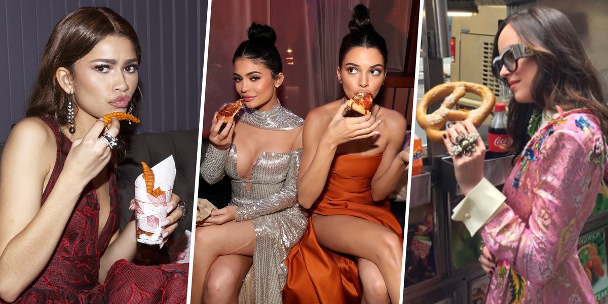 Celebrities Eating Junk Food In Evening Clothes Photos