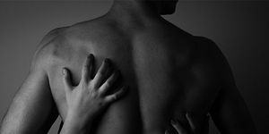 Shoulder, Black, Skin, Hand, Joint, Neck, Arm, Black-and-white, Back, Monochrome photography, 