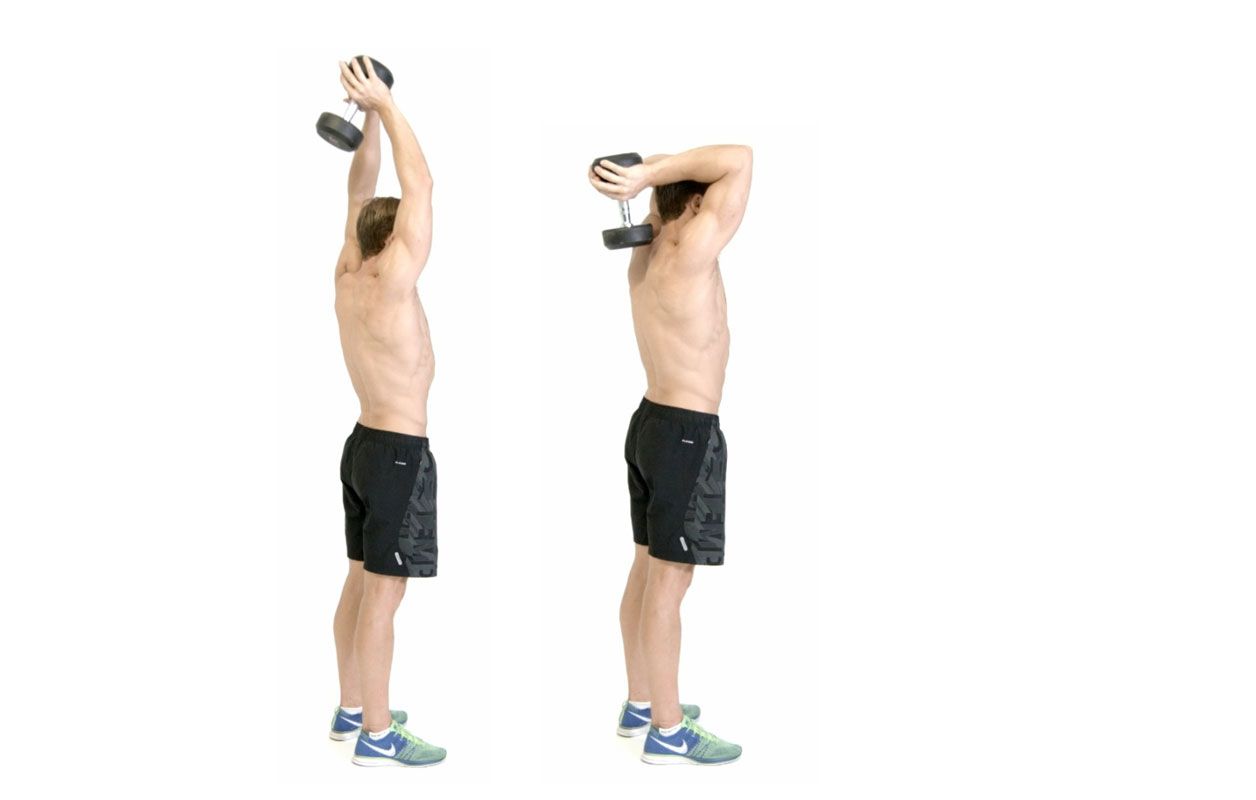 Standing one-arm overhead dumbbell triceps extension exercise