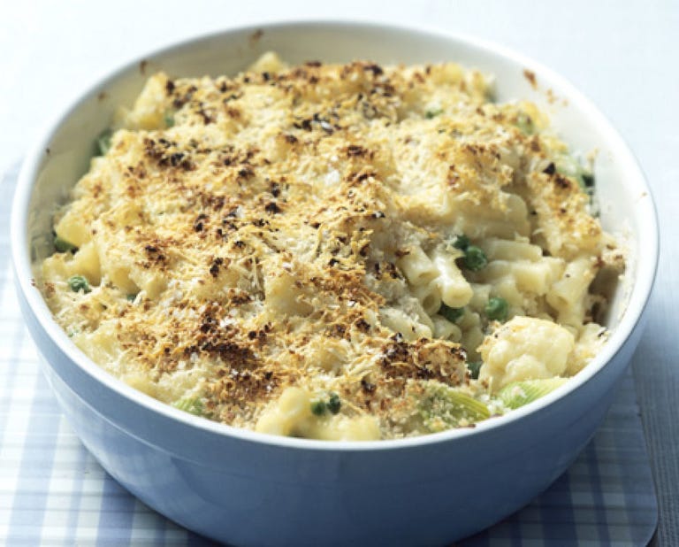 Chicken, bacon and leek pasta bake