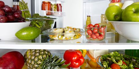 Refrigerator full of fruit and vegetables