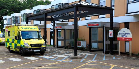 NHS hospital with ambulance outside