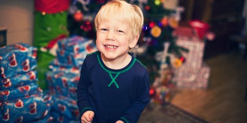 Excited little boy on Christmas day