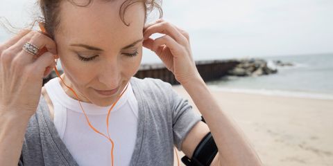 Woman listening to music on a run