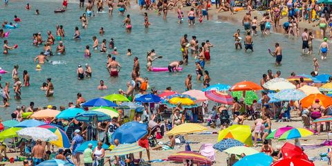 People on beach, Tourism, Beach, Vacation, Crowd, Fun, Leisure, Spring break, Umbrella, Sun tanning, 