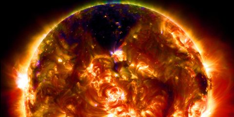 A view of the Sun in infrared, with many coronal mass ejections evident.