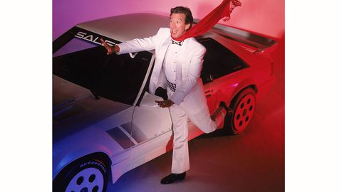 Actor Tim Allen poses with a Saleen Mustang December 3, 1993 during a portrait session in Los Angeles. Allen has stated that racing cars is his other passion in life besides acting. (Photo by Jeff Katz/Getty Images)