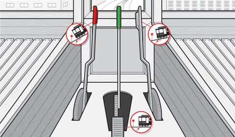 <strong>1. </strong>Turn the red rotary switch on the back wall to start the power. Now find the control-on button on the panel. Press it and a green indicator light will start flashing. The joysticks have induction sensors and will work only when they're in your hands.

<strong>2. </strong>The right handle controls the hook's vertical movement. Move it forward to lower the cable holding the hook. Pull it backward to raise it. Press the thumb button to raise the cable at an extremely slow speed. If the crane is on tracks, moving the stick right or left will drive the whole rig.

<strong>3.</strong> The handle on the left-hand side moves the hook toward or away from you along the boom. Tilt the stick forward to push the hook away, pull it toward you to bring it back. Tilt the same stick to the left to swing the whole crane left and vice versa.