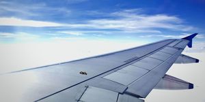 Sky, Air travel, Blue, Airline, Airplane, Wing, Cloud, Flap, Daytime, Flight, 