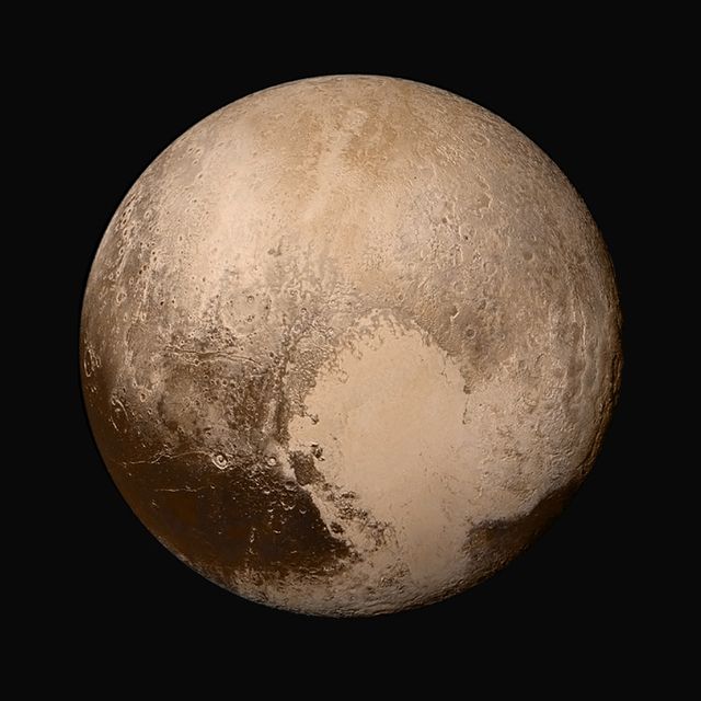 The first revealed view of the dwarf planet Pluto just before the New Horizons flyby, displaying a strange world varied terrain and strange geologic processes the New Horizons team is only just beginning to understand. This was the last photo taken before New Horizons began its flyby. (Source)