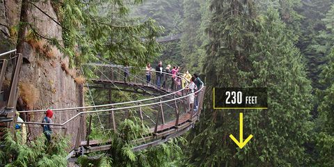 <p><strong>North Vancouver, British Columbia </strong><br></p><p>Next door to the historic Capilano Suspension Bridge, the Cliffwalk opened in 2011 with 700 feet of bridge hanging off a cliff about 230 feet above a canyon. The bridge can handle 100,000 pounds of weight while anchored to the cliff's walls. To make the natural Capilano River canyon even more impressive, sections of the Cliffwalk feature glass-bottom walkways. Not for the faint of heights.</p>