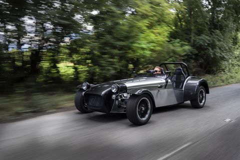 <p>The Caterham Seven is the continuation of the Lotus car by the same name, and its design is legendary for being small, light, simple, and fast. You'd think that a car that <a href="http://www.roadandtrack.com/new-cars/first-drives/reviews/a12130/2006-caterham-csr/" target="_blank">can hit 60 mph in less than three seconds</a> would have some special engine, but nope, not in this case. There's a Ford Duratec under the hood.</p>