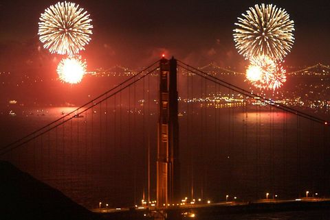 Night, Event, Yellow, Atmospheric phenomenon, Bridge, Red, Pink, Fireworks, Urban area, Metropolitan area, 